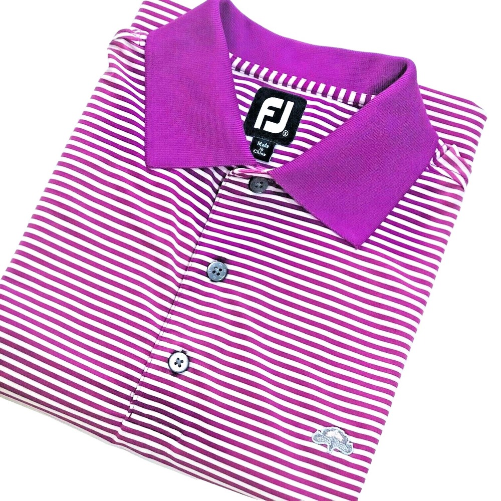 FJ FootJoy Mens Golf Polo Shirt Purple Stripe ORCHID ISLAND Performance Preppy S